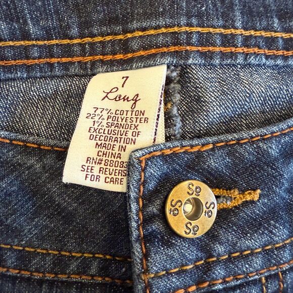 SO Y2K Low-Rise Dark Wash Flare Jeans - Size 7 Long - Picture 7 of 7